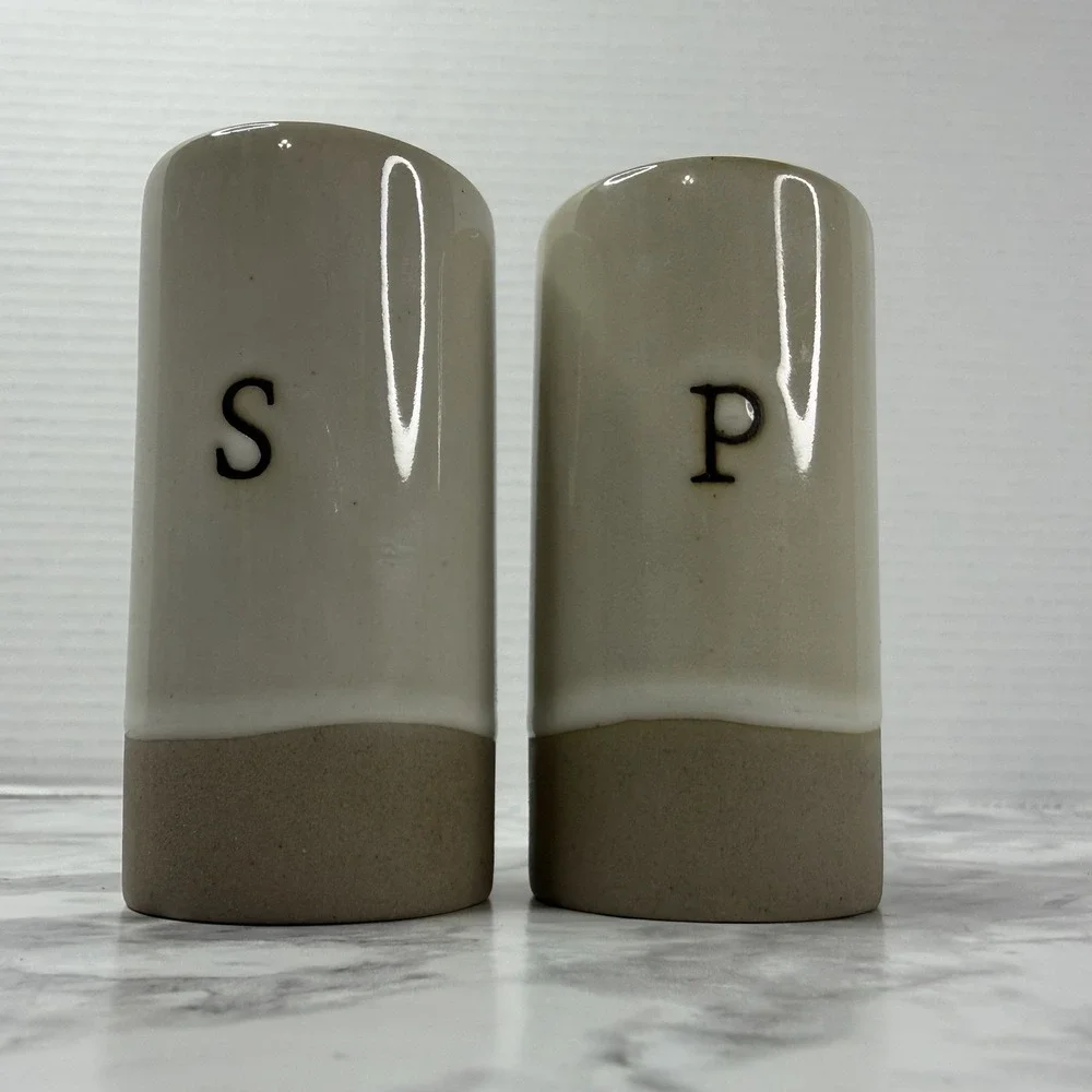 Hearth & Hand Stoneware Salt & Pepper Shakers Cream Tan P S Joanna Gaines EUC